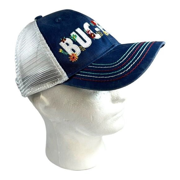 Buc-ee's Embroidered Floral Trucker Hat Blue & White Adjustable Size Mesh Panel - Picture 3 of 8